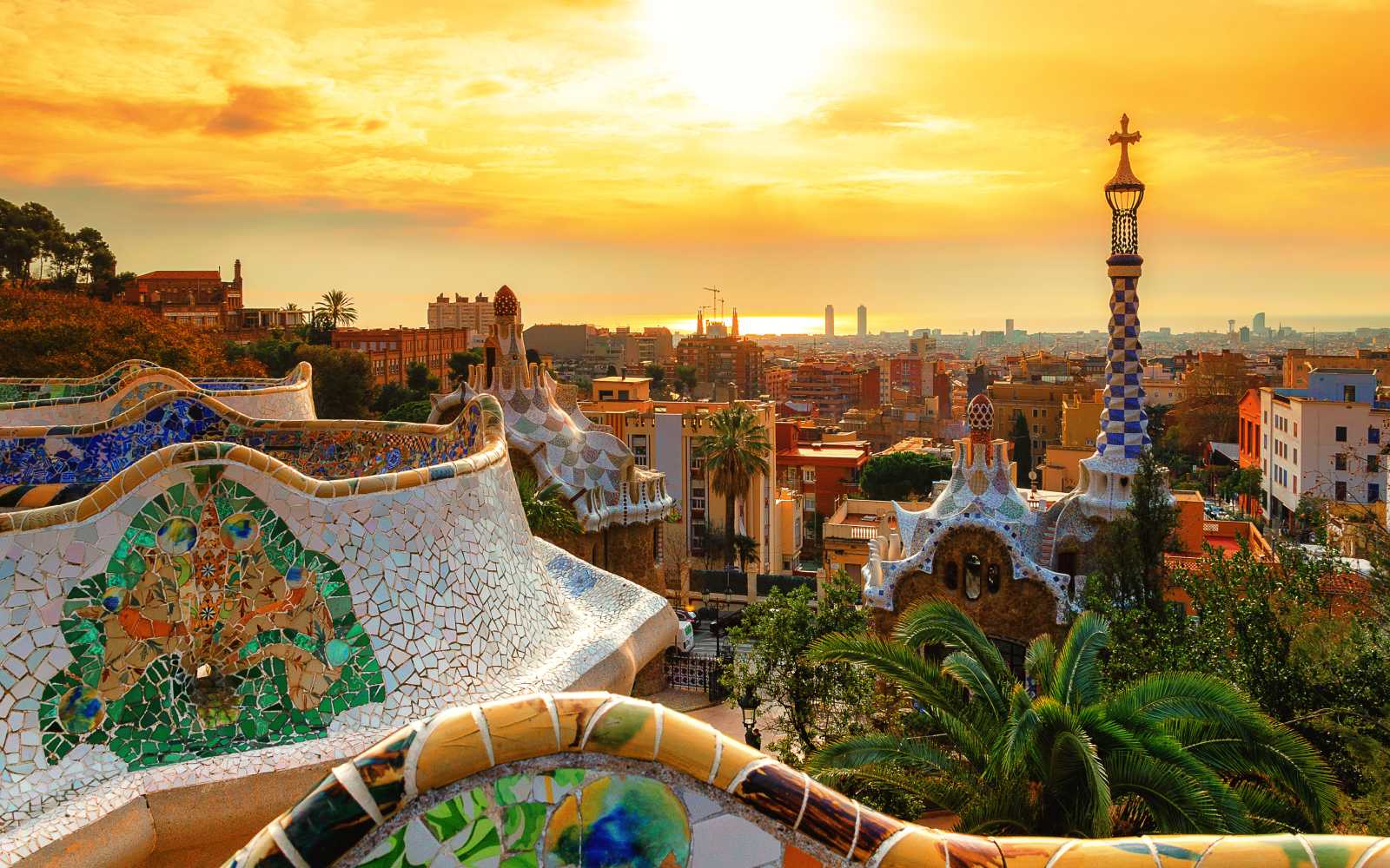 View of the city from Park Guell in Barcelona, Spain