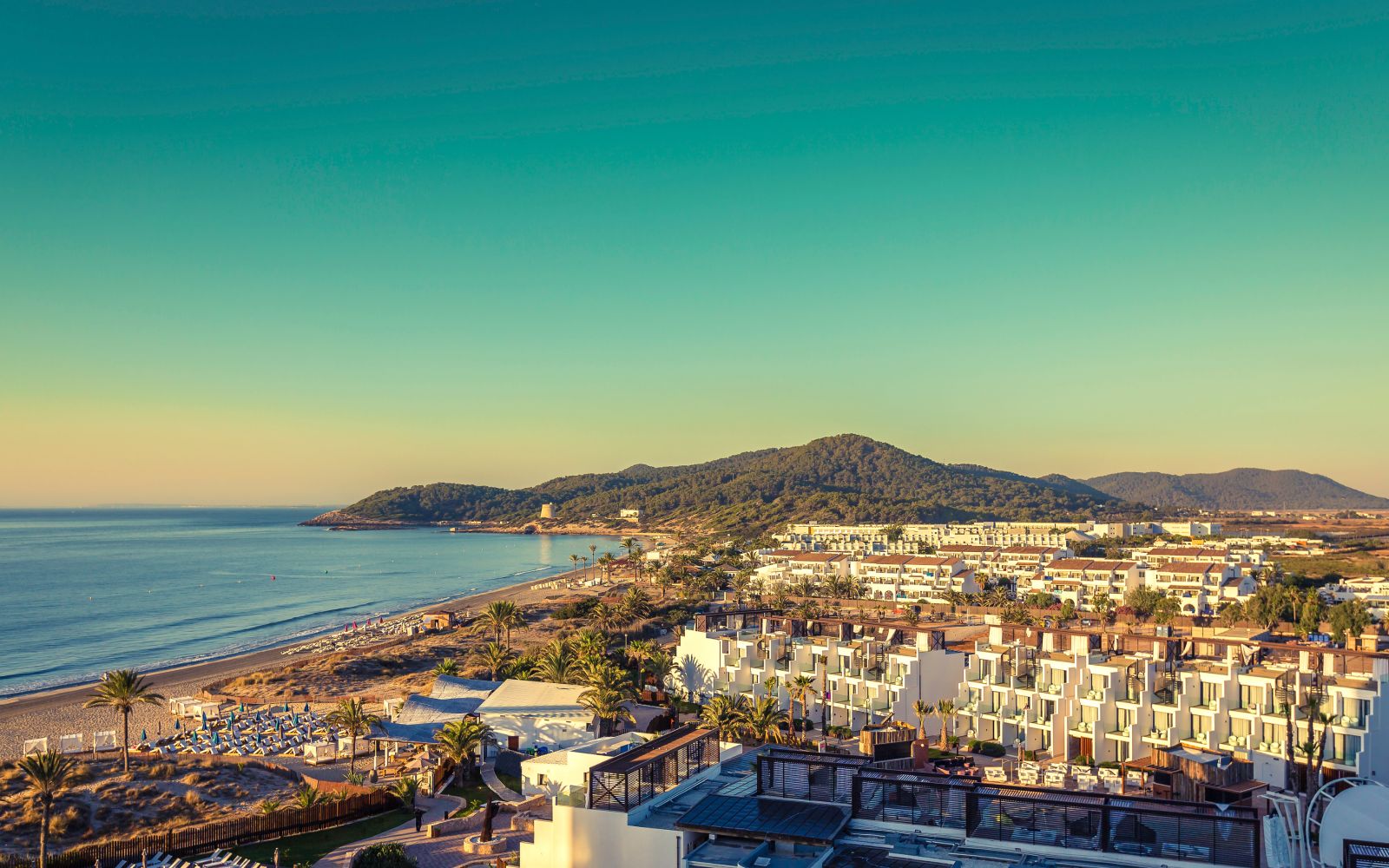 Ibiza Eivissa, sunrise over Playa d'en Bossa Beach