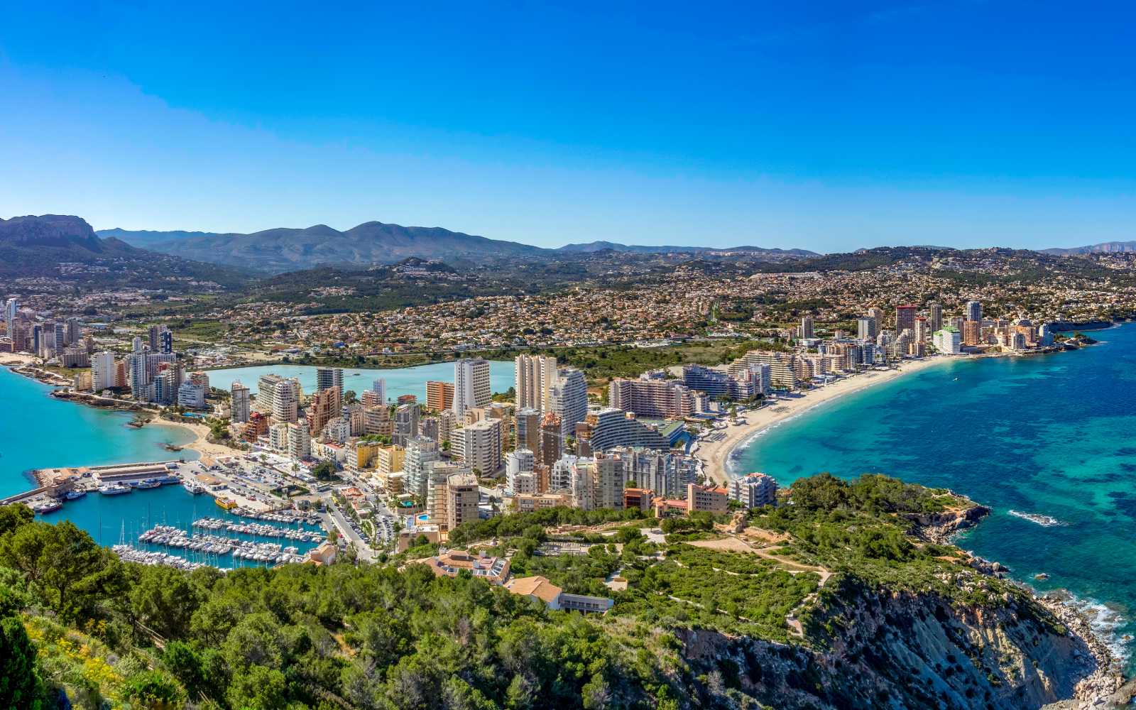 Beaches and mountains of Calpe. View from the natural park of Penyal d'Ifac, Spain