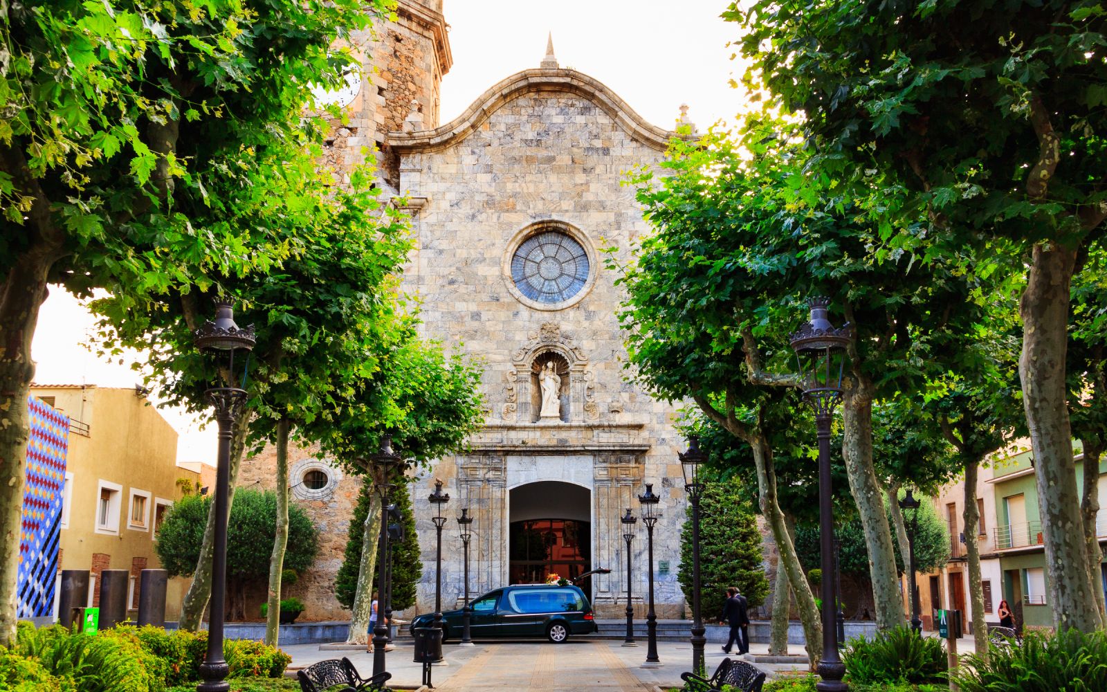 Old stone medieval Church of St Nicolau, it is known as the Cathedral of the Coast, Malgrat de Mar, Spain.