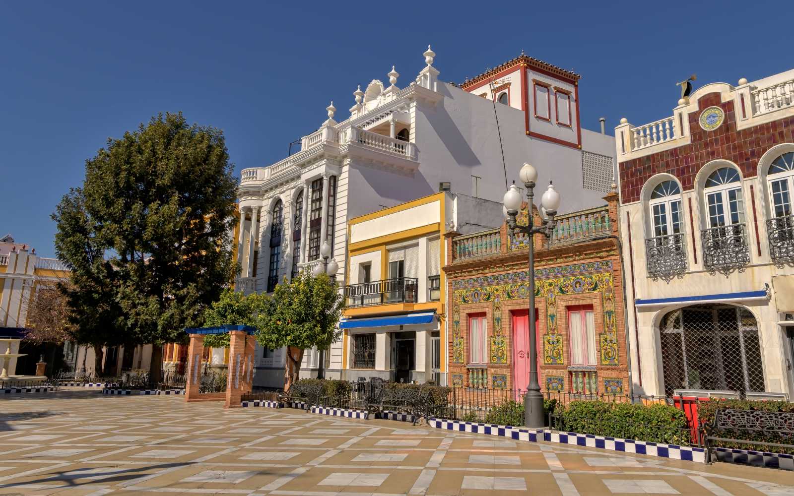 Picturesque Plaza de Las Flores in Isla Cristina, Huelva, Spain.