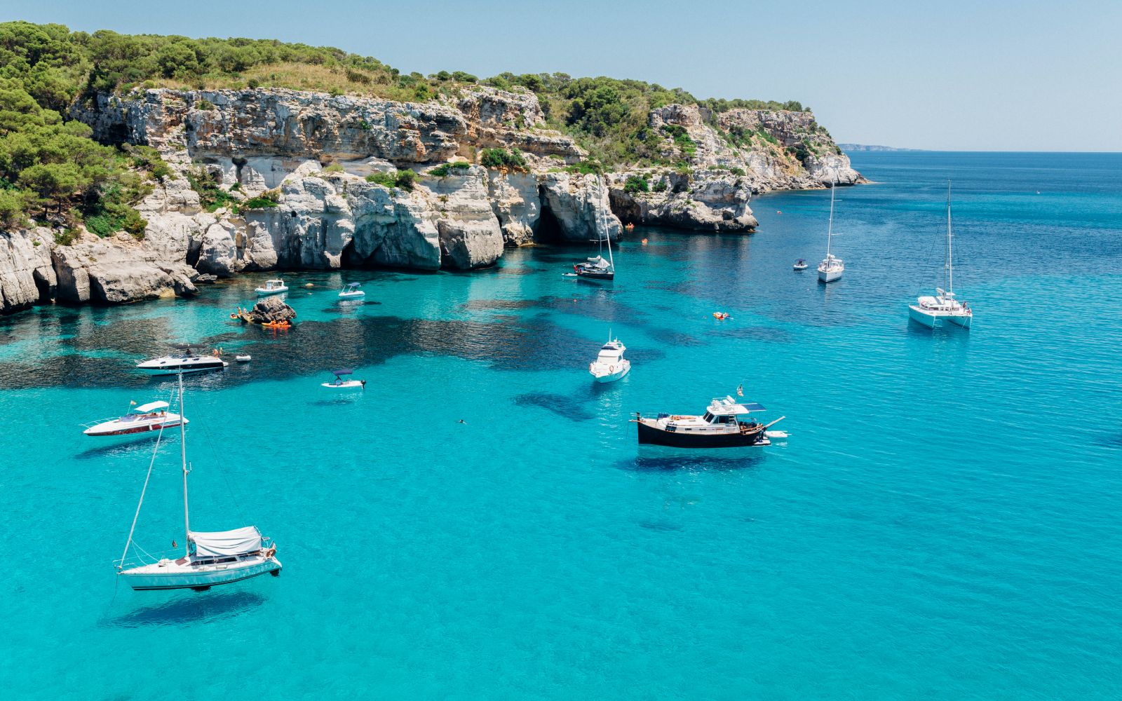 Stunning view of Macarella bay and azure sea water, Menorca, Bal
