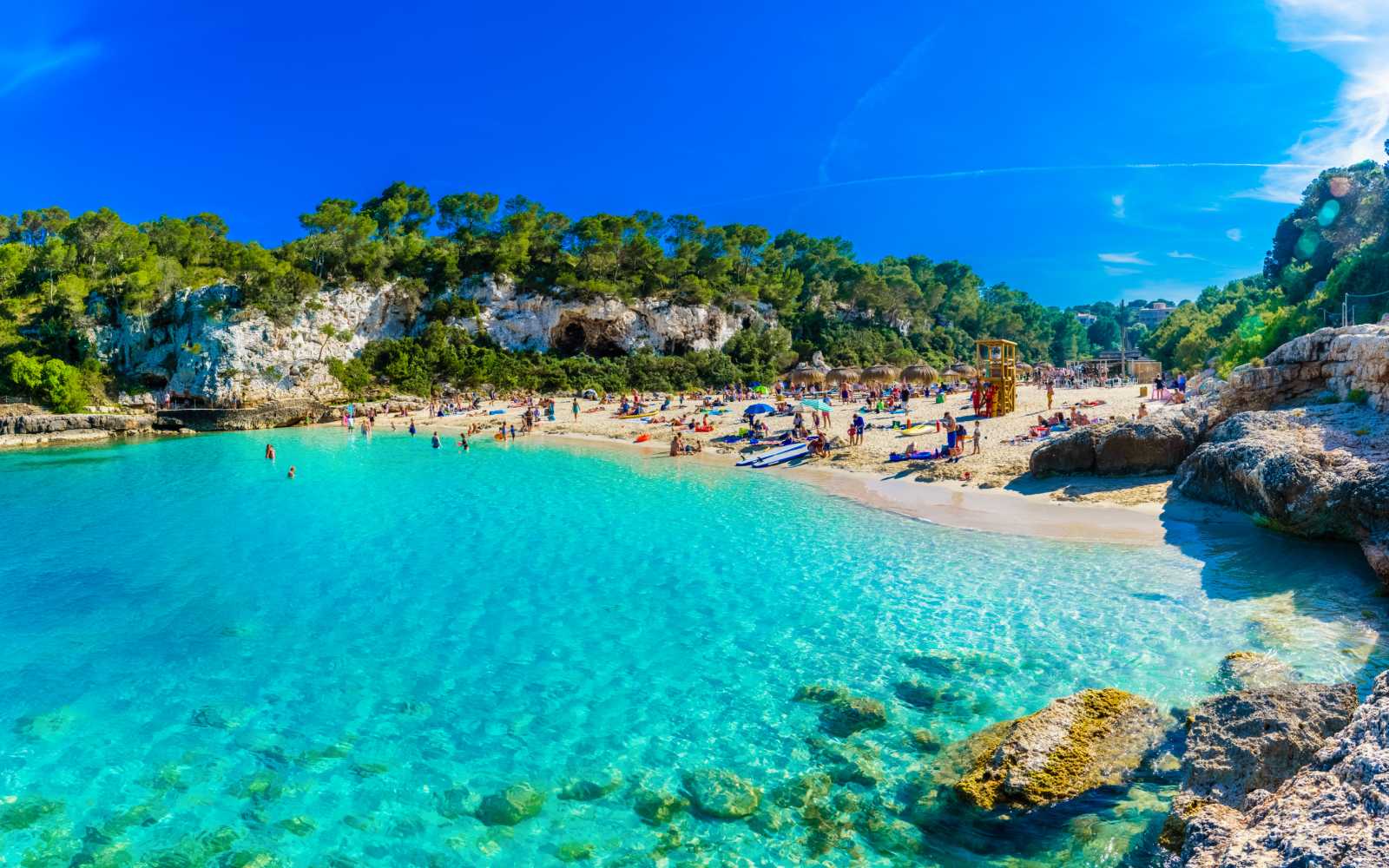 Scene of Cala Llombards beach, with turquoise clean water in Mallorca Balearic islands in Spain