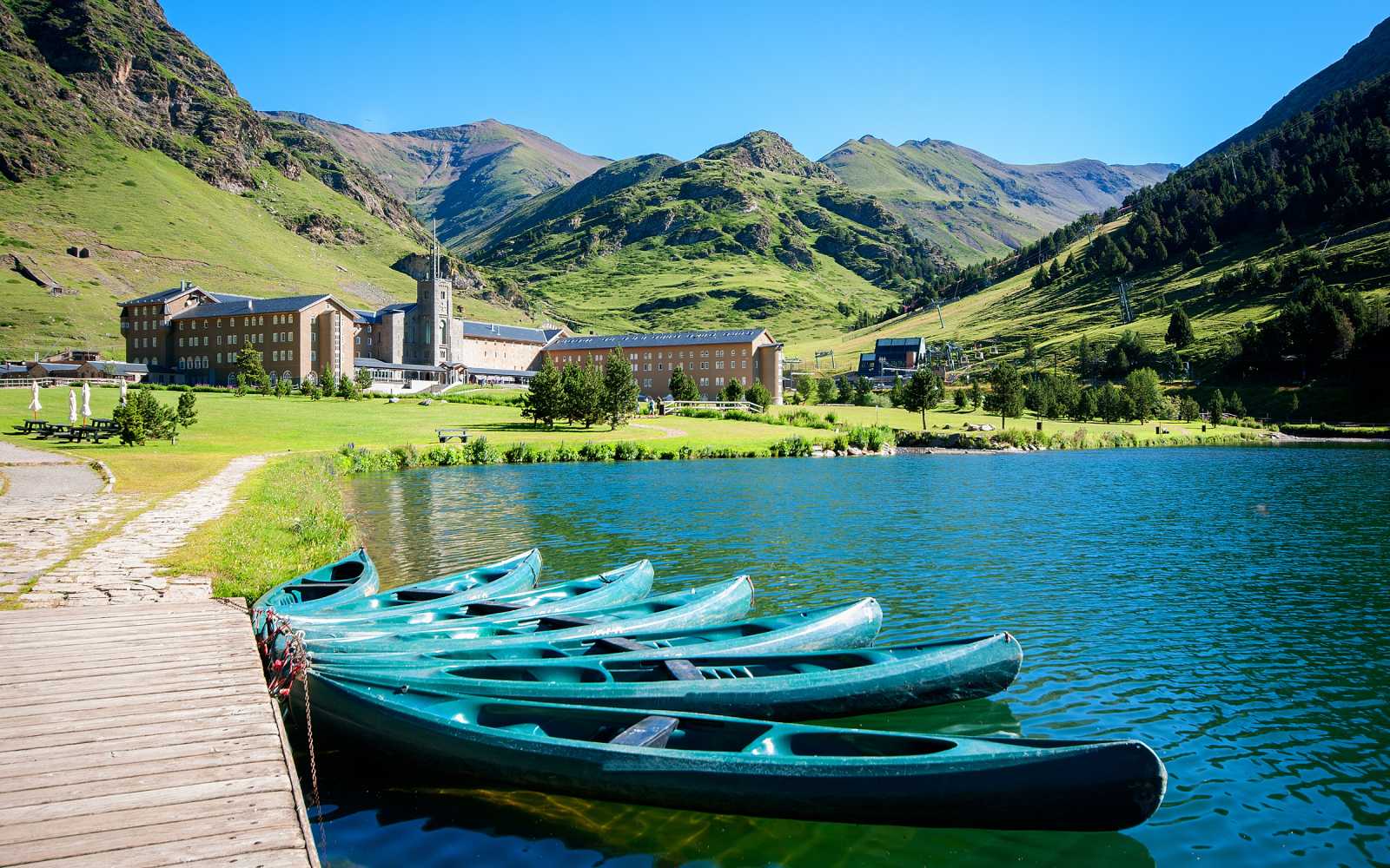 View of Vall de Nuria Sanctuary in the catalan pyrenees.Spain