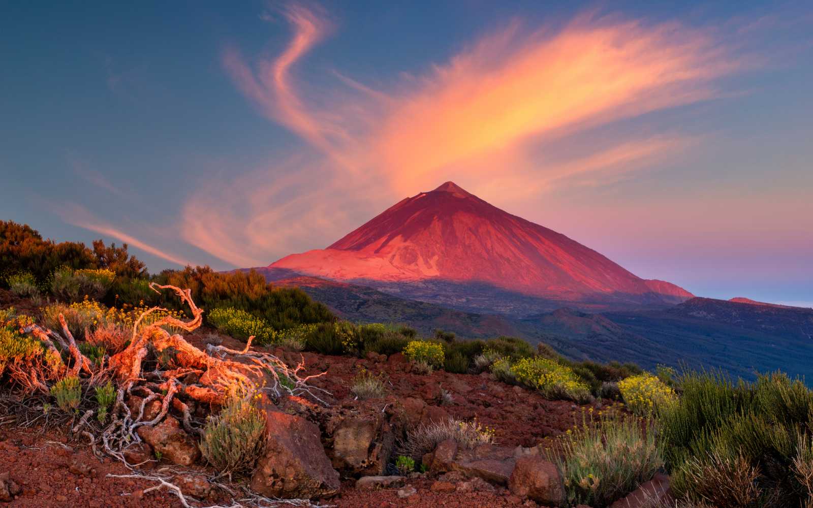 Teide volcano in Tenerife in the light of the rising sun.
